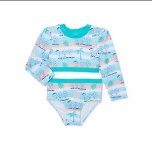 CoComelon Character Toddler Girl Long Sleeve Rashguard Swim Set